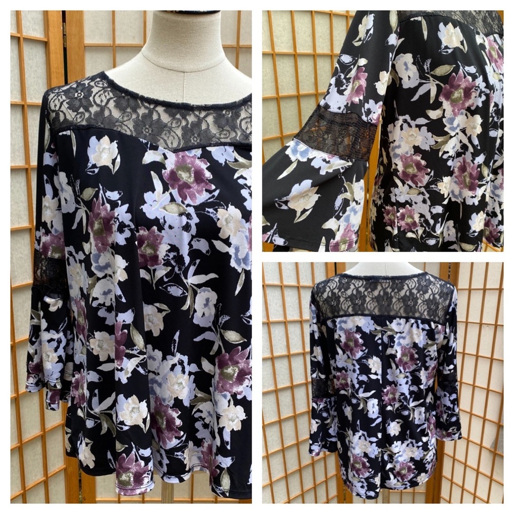 Ava James Floral Lace Top SZ L
